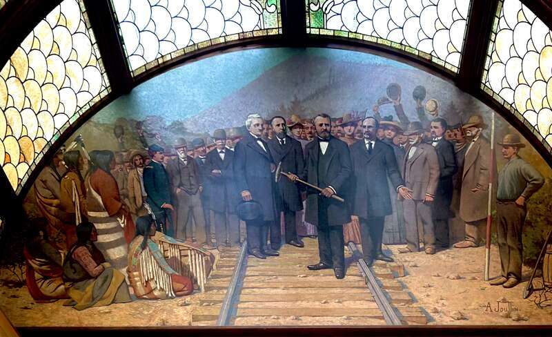 Amédée Joullin, Driving the Golden Spike, 1903. Oil on canvas, 183&quot; x 90&quot;. Grand Stairway, State Capitol, Helena, Montana, USA