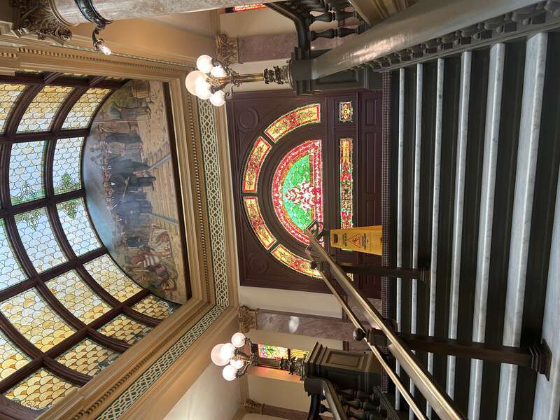 Amédée Joullin, Driving the Golden Spike, 1903. Oil on canvas, 183&quot; x 90&quot;. Grand Stairway, State Capitol, Helena, Montana, USA
