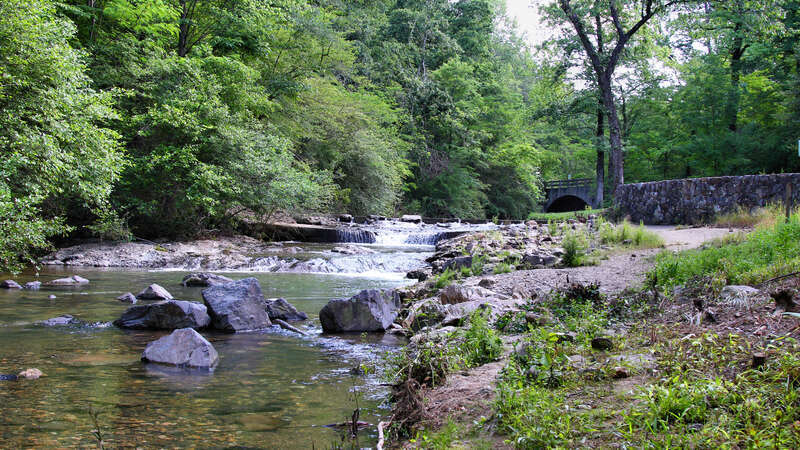 Gulpha Creek at Gulpha Gorge Campground in Hot Springs National Park, Hot Springs, Arkansas, United States.
