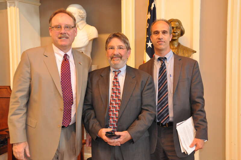 US EPA Region 1 2012 Environmental Merit Award Winner for Lifetime Achievement - James C. Colman
[left-to-right: USEPA Region 1 Administrator Curt Spaulding, Jim Colman, MassDEP Commissioner Kenneth Kimmell]
In 34 years of service to the state, Jim