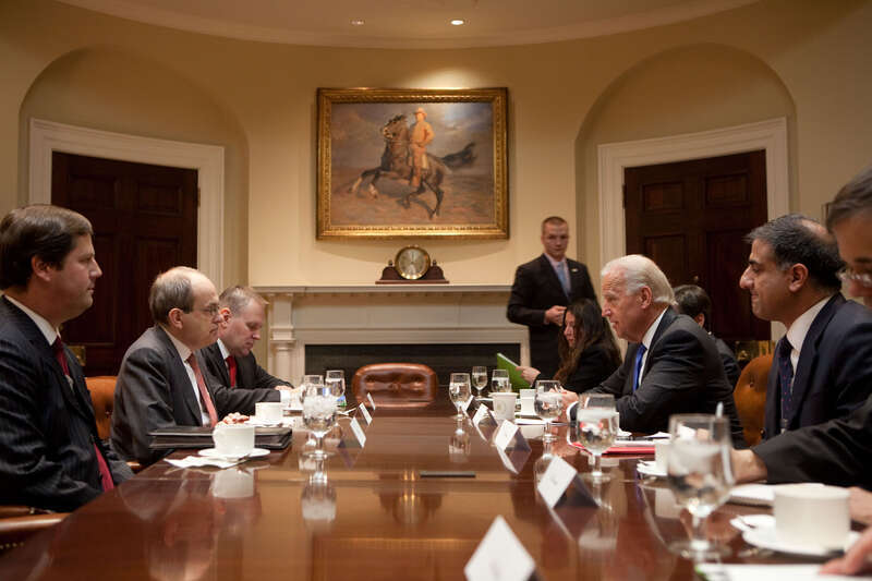 Vice President Joe Biden meets with U.N Special Representative for Iraq Ad Melkert, second from left, in the Roosevelt Room of the White House, Jan. 5, 2010.
