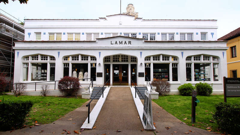 The former Lamar Bathhouse in Hot Springs National Park, Hot Springs, Arkansas, United States is now the official Hot Springs National Park Store.