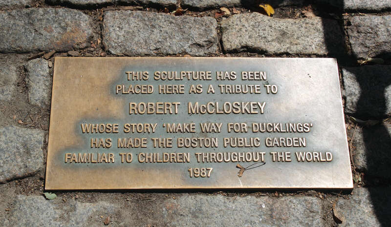 The Plaque at the Make Way for Ducklings statue in Boston