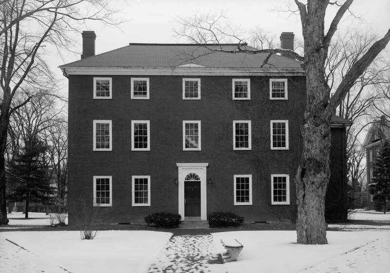 Front of Massachusetts Hall, located on the campus of Bowdoin College in Brunswick, Maine, United States.  Built in 1798, it is listed on the National Register of Historic Places.