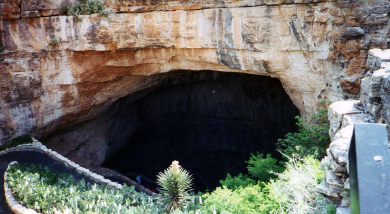 It is my second and final day in the area.
Carlsbad Caverns were known for the bat population. Its droppings, guano, were mined and sold by locals for profit. And this is the natural entrance used by the bats and the miners.
Eventually more of the