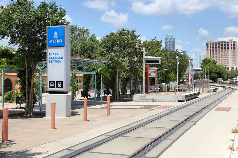 Plaza Saltillo, a Capital MetroRail station in downtown Austin, Texas, United States.