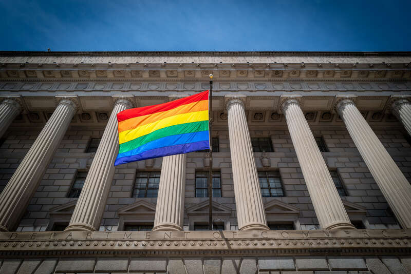 The U.S. Department of Commerce headquarters was one of many government office buildings in Washington, DC flying a rainbow flag during Pride Month.