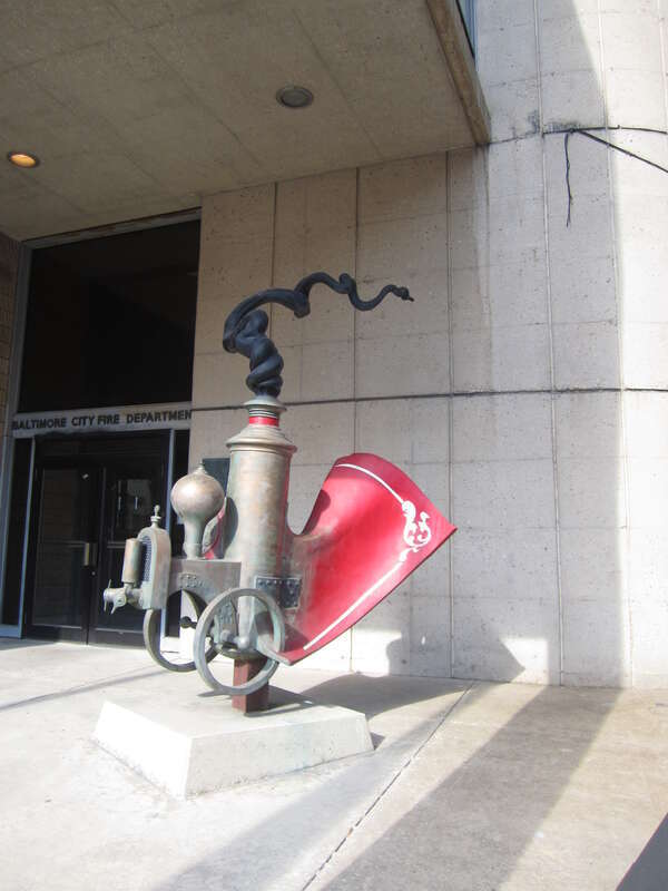 Public sculpture outside the firehall