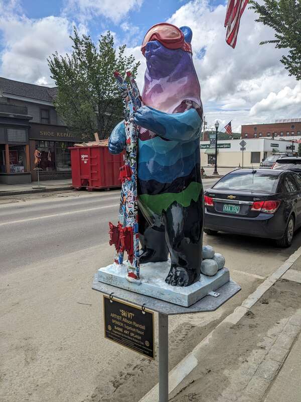 &quot;Ski VT&quot; bear sculpture by Allison Randall, Barre Art Splash, on Main Street in downtown Barre, Vermont. Organized by the Barre Rotary Club.