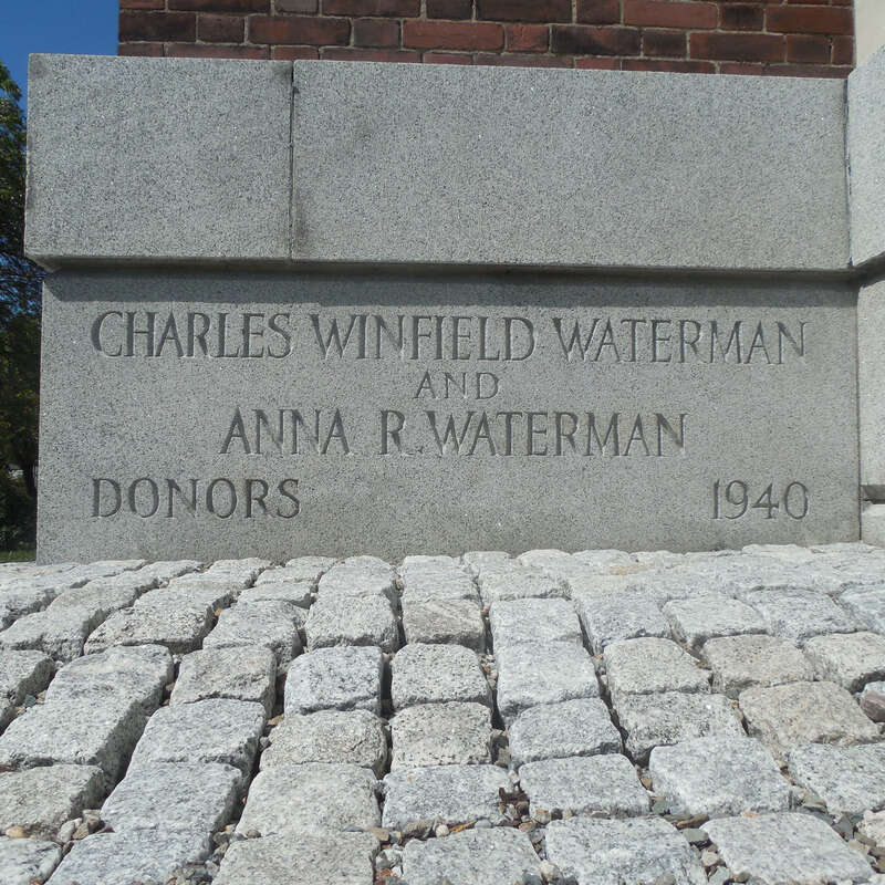 Corner stone of the Waterman Building at the University of Vermont campus, Burlington, VT: Aug 2015