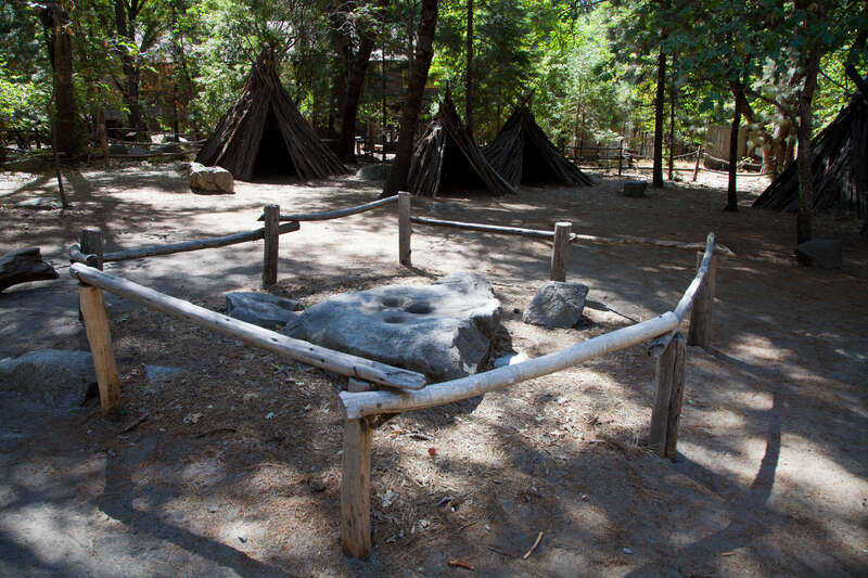 Traditional Miwok grinding holes for acorns, in the Yosemite Valley Native American village display.
At the National Park Service visitor center in the Yosemite Village Historic District, Yosemite Valley,
On the National Register of Historic Places