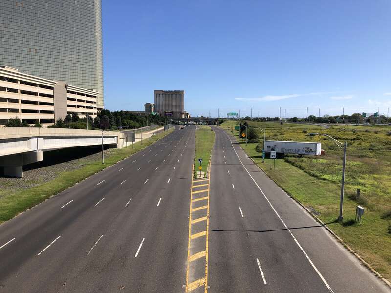 View north along New Jersey State Route 87 (Huron Avenue) from the overpass for the ramp from the Borgata in Atlantic City, Atlantic County, New Jersey