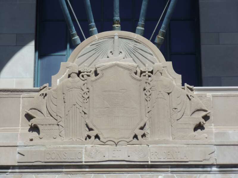Detail above the main entrance of Boardwalk Hall, formerly known as the Atlantic City Convention Hall, Georgia and Mississippi Aves. and the Boardwalk Atlantic City