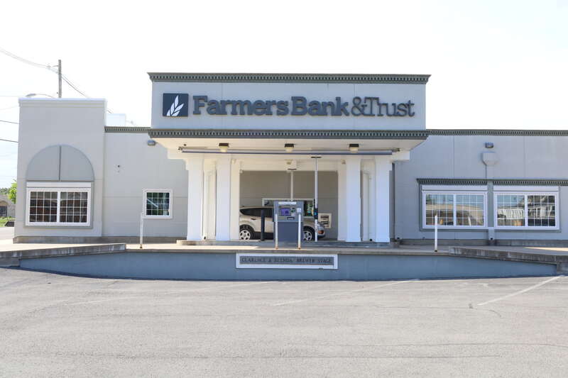 Central City, Kentucky in 2022.  The bank drive-through doubles as an outdoor theater stage.