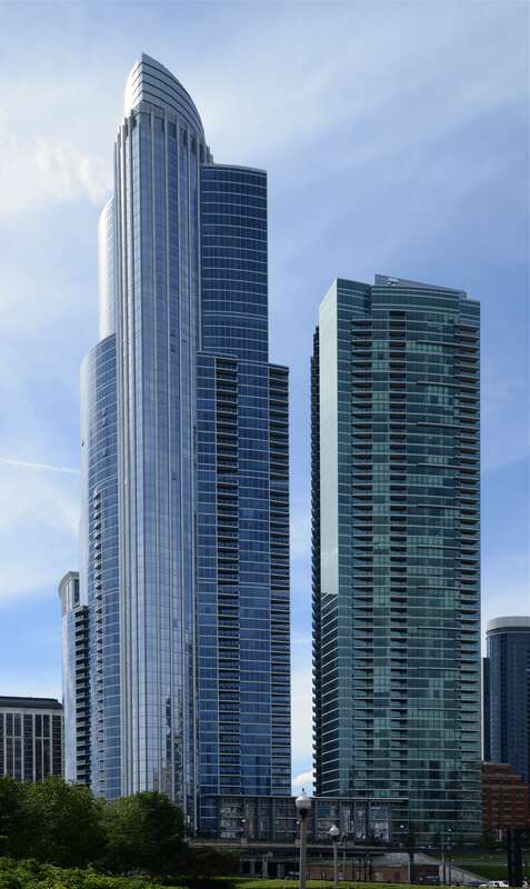 One Museum Park (left) and The Grant (right) buildings, Chicago. View from NNE