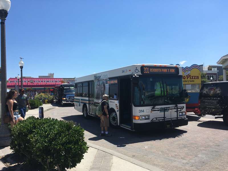 DART First State Gillig Advantage bus #314 on the Route 201 line along Rehoboth Avenue at the boardwalk in Rehoboth Beach, Delaware