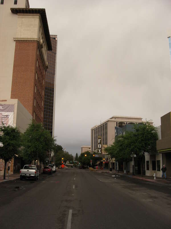 Fox Tucson Theater (on right), and street in Tucson, Pima County, Arizona.
Theater on the National Register of Historic Places.