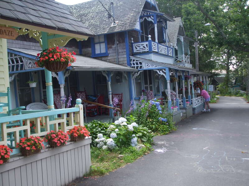 Gingerbread cottages (wooden house) in Oak Bluff, Wesleyan Grove, Martha's Vineyard Campmeeting Association (MVCMA), Martha's Vineyard, MA, USA