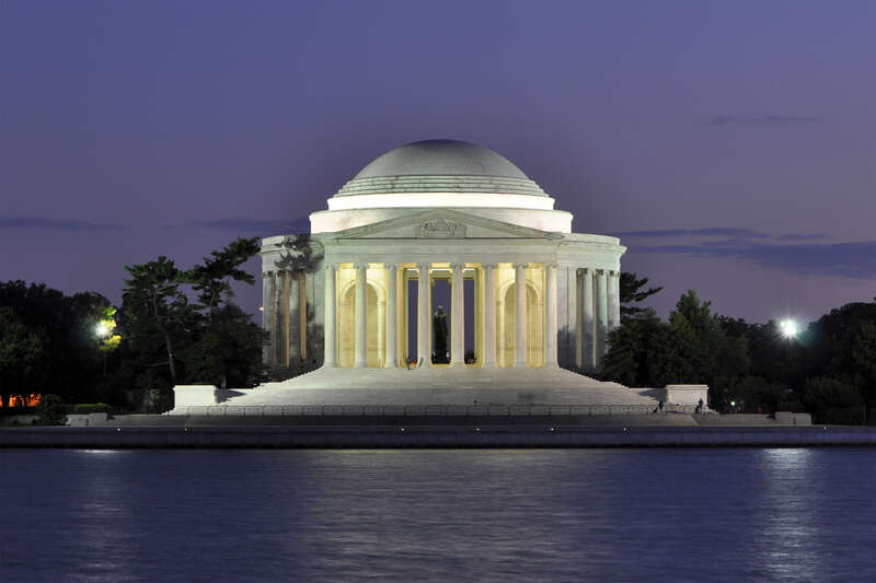 Jefferson Memorial at dusk in Washington, D.C., USA.