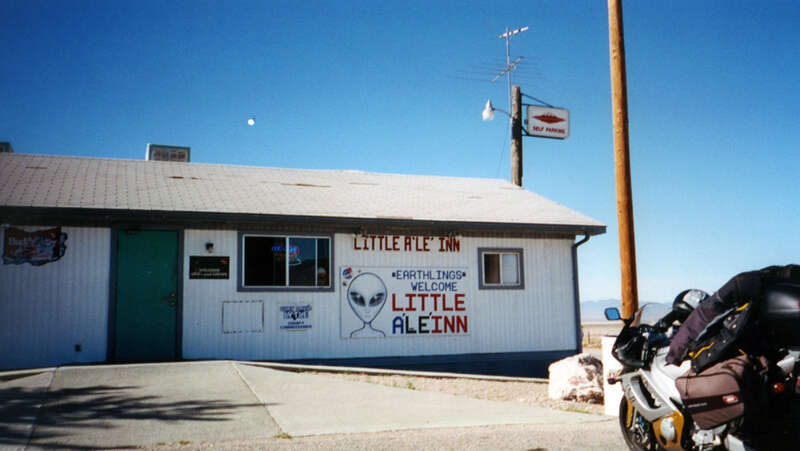 One of the few businesses (or any real structures for that matter) in the town of Rachel, Nevada, along the Extraterrestrial Highway, is Little A'Le'Inn, the only restaurant, bar, and lodging.
Because of the town's notoriety for being close to Groom