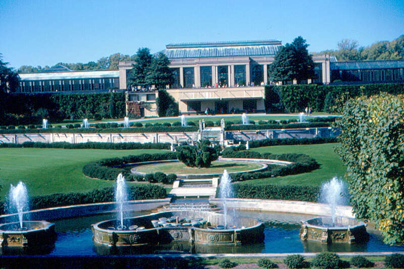 Longwood Gardens is a famous botanical garden in Kennett Square, Pennsylvania, about 30 miles (50 km) west of Philadelphia.  Pierre du Pont, a member of the famous du Pont family, bought Longwood Gardens in 1906, and made it his private estate until