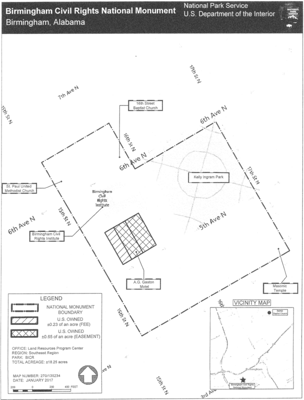 Map of Birmingham Civil Rights National Monument from Proclamation 9565