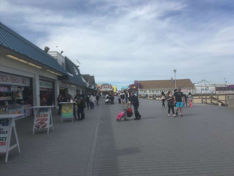 A view of the boardwalk in Point Pleasant Beach, New Jersey looking north toward Jenkinson's Aquarium