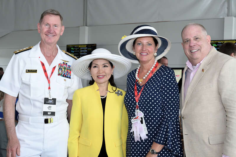 Governor Hogan, First Lady Yumi Hogan And Lt Governor Boyd Rutherford Attend the Preakness by Staff Photographers at Pimlico, Baltimore Maryland