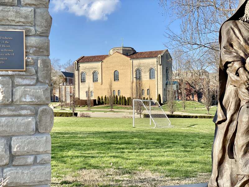 Built in 1951-1952 and internally finished in 1966, this Romanesque Revival-style building is now the Shrine of Saint Philippine Duchesne, and was originally intended to be a larger structure, with a nave to the south having never been completed, the
