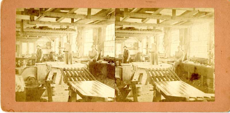 Interior view of the Eastern Railroad car shop in Salem, Massachusetts, located adjacent to the Salem station.