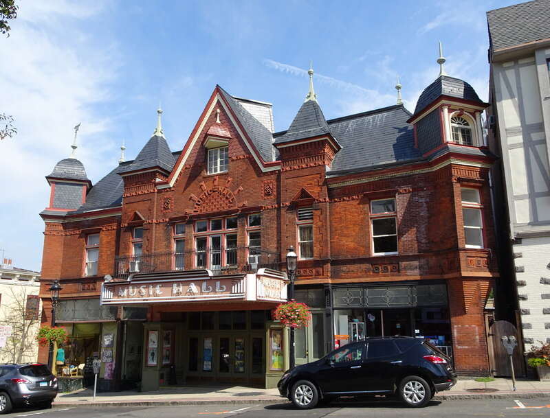 Looking north across Main Street at Tarrytown Music Hall on a mostly sunny late morning.