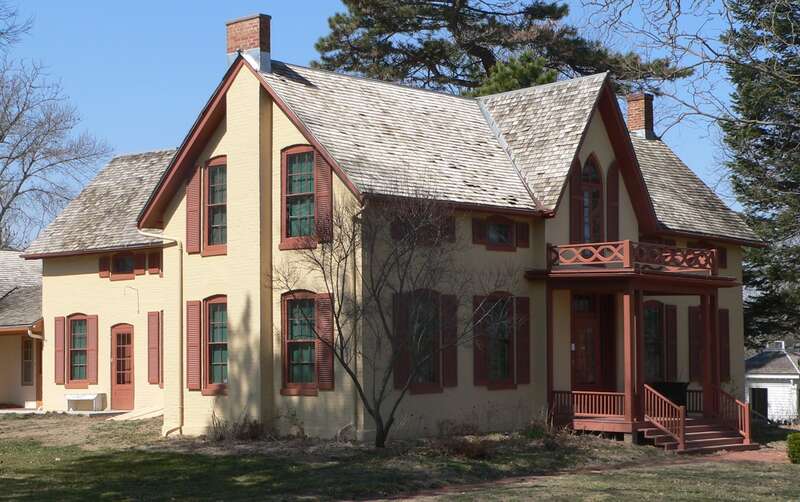 Wildwood Historic Center, occupying the Jasper A. Ware House, located at 420 Steinhart Park Road in Nebraska City, Nebraska; seen from the southeast.