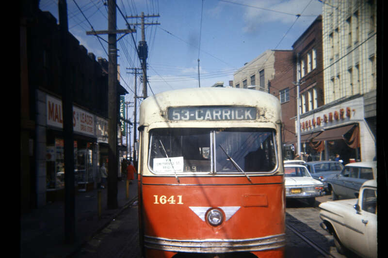 The white sign in the window says &quot;via Smithfield St. Bridge.&quot;  Less than two months before, the route had crossed the Monongahela on the 10th Street bridge and people were still getting used to the new routing.
