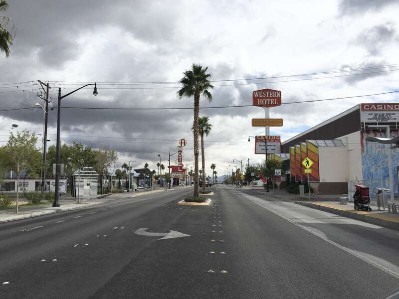 View south from the north end of Nevada State Route 582 (Fremont Street) in downtown Las Vegas, Nevada