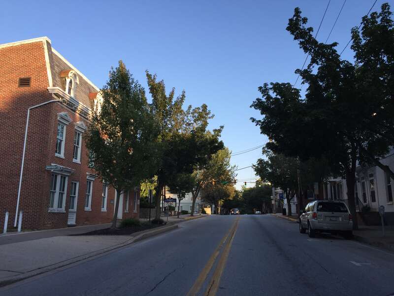 View southeast along Main Street at 16th Street in Westminster, Carroll County, Maryland