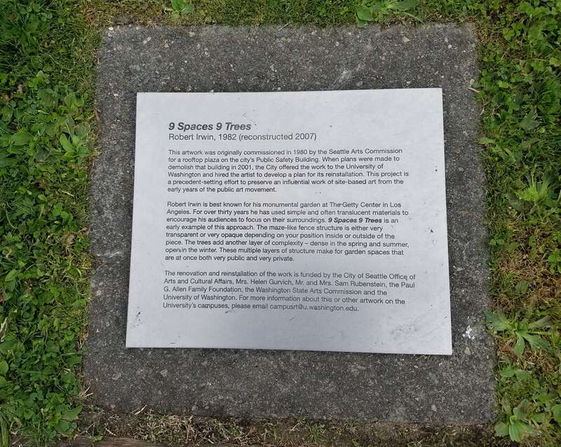 Image of Nine Spaces Nine Trees placard, taken on 08/22/2021