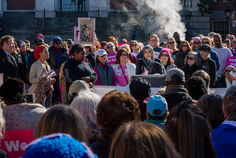 The 2018 Women's March in Annapolis MD was one of many marches around the world. It took place on Bladen St near the Maryland State House