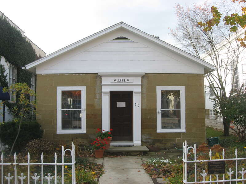 Front of the Bank of the Alexandrian Society (now a museum), located at 115 E. Broadway (State Route 661) in downtown Granville, Ohio, United States.  Built in 1816, it is part of the Granville Historic District, a historic district that is listed on