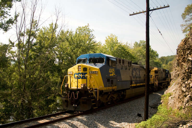 CSX 445 (an AC4400CW) leads yet another eastbound train of coal from West Virginia. This is CSX's James River Line.