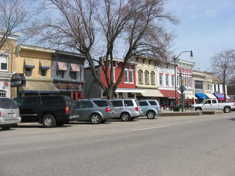 Buildings on the northern side of the 100 block of E. Broadway (State Route 661) in downtown Granville, Ohio, United States.  This block is part of the Granville Historic District, a historic district that is listed on the National Register of
