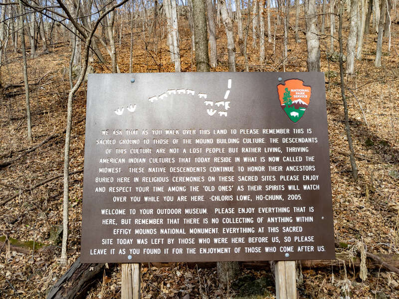 Effigy Mounds National Monument preserves more than 200 prehistoric mounds built by Native Americans. Numerous effigy mounds are shaped like animals, including bears and birds. These were built mostly in the first millennium, by peoples of the