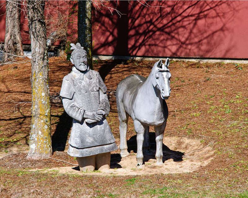 Chinese soldier and horse guarding the entrance to Forbidden Gardens in Katy, TX