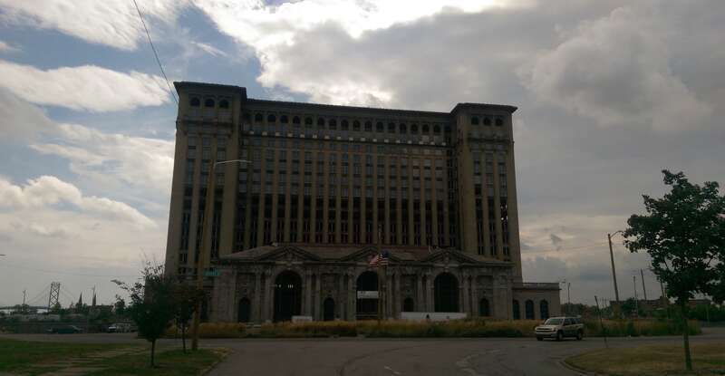 Michigan Central Station taken from Roosevelt Park in Detroit