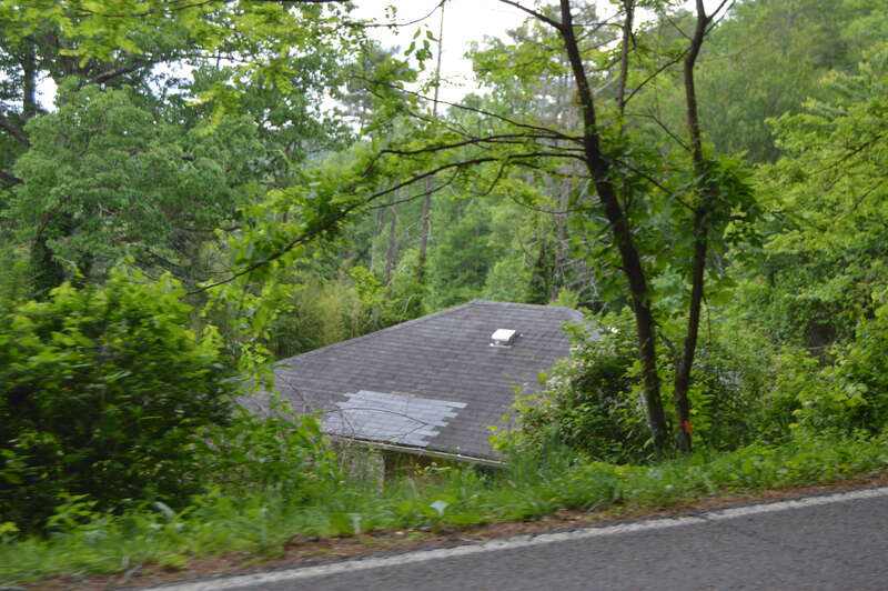 Roof of the garage for the Milligan Shuford Wise House, located along Dellinger Road  in Crossnore, North Carolina, United States.  Together with its house (now destroyed?) and another nearby, it is listed on the National Register of Historic Places.