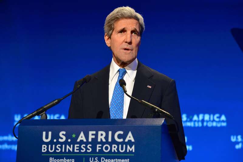U.S. Secretary of State John Kerry delivers remarks at the U.S-Africa Business Forum Leaders Forum Session, “Game Plan: Shaping the Future of Fast-Growing Continent,” in Washington, D.C., on August 5, 2014. Leaders from across the African continent