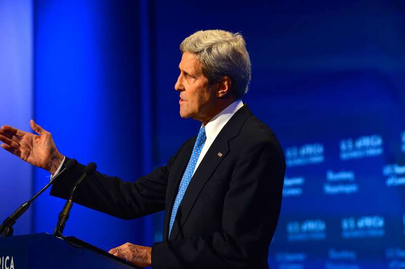 U.S. Secretary of State John Kerry delivers remarks at the U.S-Africa Business Forum Leaders Forum Session, “Game Plan: Shaping the Future of Fast-Growing Continent,” in Washington, D.C., on August 5, 2014. Leaders from across the African continent