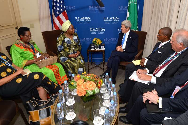 U.S. Secretary of State John Kerry meets with African Union Commission Chairperson Dr. Nkosazana Dlamini-Zuma on the sidelines of the U.S.-Africa Business Forum in Washington, D.C., on August 5, 2014. Leaders from across the African continent are in
