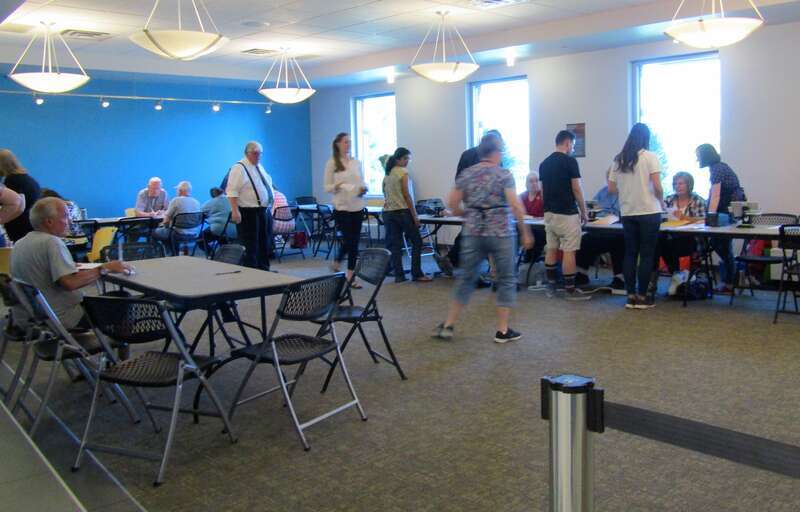 Republicans prepare to vote in the Republican primary in the Provo Recreational Center.