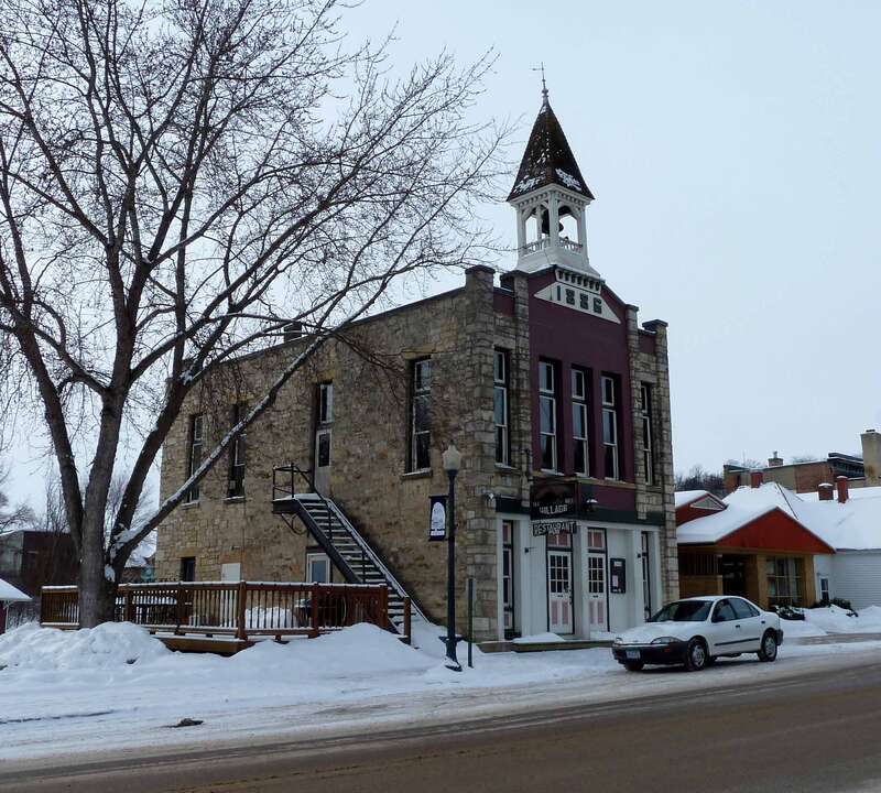 Old Village Hall (now a restaurant), part of the Lanesboro Historic District, Lanesboro, Minnesota, USA.