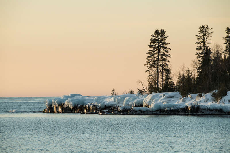 The Point is a broad tombolo is at the end of a small peninsula that extends from Grand Marais, MN into Lake Superior, on Feb. 27, 2018. The peninsulas define the two natural harbors that have made Grand Marais an important locstion on Lake